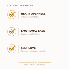 Rose Quartz Bracelet Set benefits for love and relationship harmony, explained in an Evashu natural-crystal guide