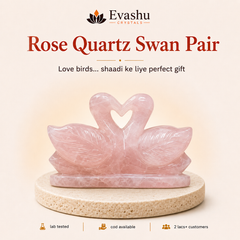 Authentic natural Rose Quartz Swan Pair for Marriage Harmony and Relationship Balance, shown as the main Evashu product view