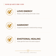 Rose Quartz Zibu Coin benefits for love and relationship harmony, explained in an Evashu natural-crystal guide