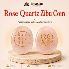Authentic natural Rose Quartz Zibu Coin for Love Energy and Harmony, shown as the main Evashu product view