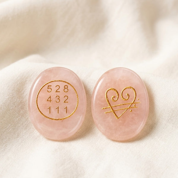 Rose Quartz Zibu Coin displayed fully on white silk cloth to show its natural colour, shape and finish