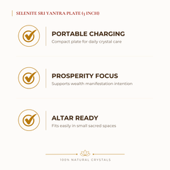 Selenite Sri Yantra Charging Plate benefits for wealth attraction and prosperity intention, explained in an Evashu natural-crystal guide