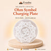 Authentic natural Selenite OM Charging Plate for Crystal Charging and Spiritual Focus, shown as the main Evashu product view