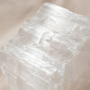 Close-up of authentic natural Selenite showing crystal texture, colour and craftsmanship – selenite raw stone symbol of purity clarity and high vibration