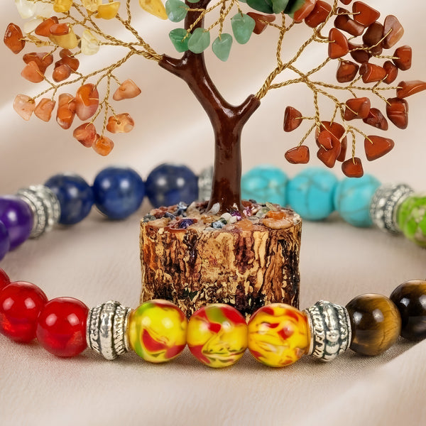 Close-up of authentic natural 7 Chakra showing crystal texture, colour and craftsmanship