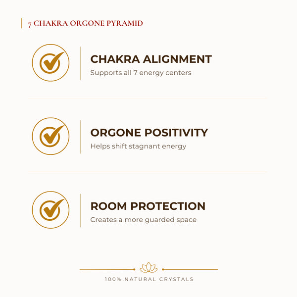 7 Chakra Orgone Pyramid benefits for focus and mental clarity, explained in an Evashu natural-crystal guide