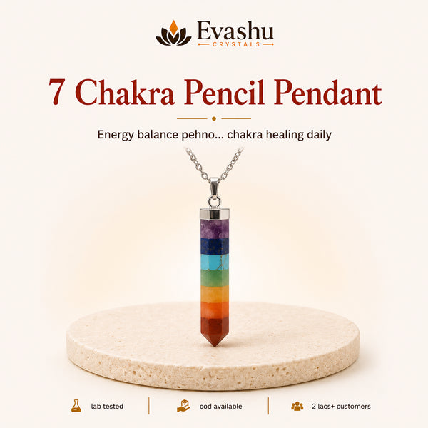 Authentic natural 7 Chakra Pencil Pendant for Chakra Balance and Healing Support, shown as the main Evashu product view