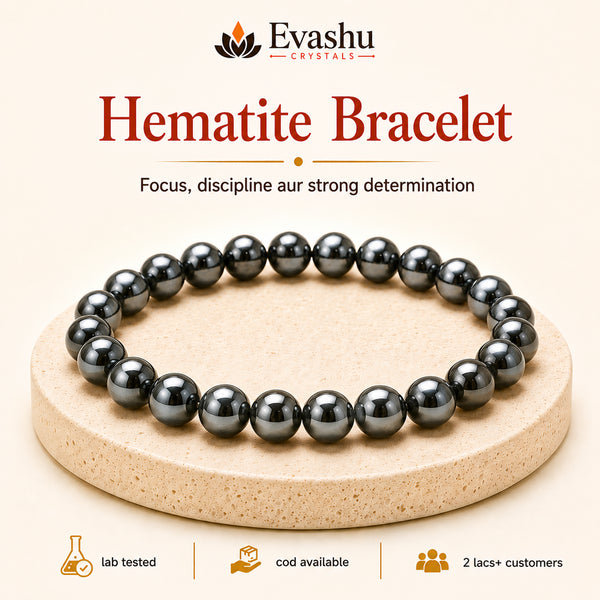 Authentic natural Silver Hematite Bracelet for Grounding Stability and Focus Support, shown as the main Evashu product view