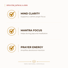 Sphatik Japmala 6mm Japmala benefits for focus and mental clarity, explained in an Evashu natural-crystal guide