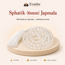 Load image into Gallery viewer, Authentic natural Sphatik Japmala 6mm Japmala for Mind Clarity and Mantra Focus, shown as the main Evashu product view
