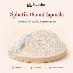 Authentic natural Sphatik Japmala 6mm Japmala for Mind Clarity and Mantra Focus, shown as the main Evashu product view
