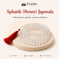 Authentic natural Sphatik Japmala 8mm Japmala for Deep Meditation and Energy Amplification, shown as the main Evashu product view