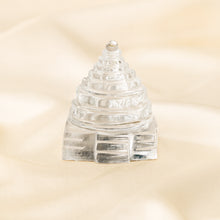 Load image into Gallery viewer, Sphatik Shree Yantra displayed fully on white silk cloth to show its natural colour, shape and finish – sphatik shree yantra crystal wealth prosperity success
