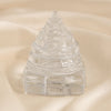 Sphatik Shree Yantra displayed fully on white silk cloth to show its natural colour, shape and finish