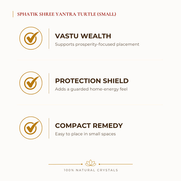 Sphatik Shree Yantra Turtle Shree Yantra benefits for wealth attraction and prosperity intention, explained in an Evashu natural-crystal guide