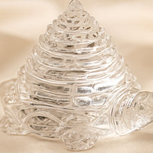Load image into Gallery viewer, Close-up of authentic natural Clear Quartz and Sphatik showing crystal texture, colour and craftsmanship – sphatik shree yantra tortoise idol wealth prosperity
