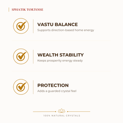 Sphatik Tortoise benefits for wealth attraction and prosperity intention, explained in an Evashu natural-crystal guide