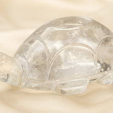 Load image into Gallery viewer, Close-up of authentic natural Clear Quartz and Sphatik showing crystal texture, colour and craftsmanship – sphatik tortoise idol for wealth longevity success
