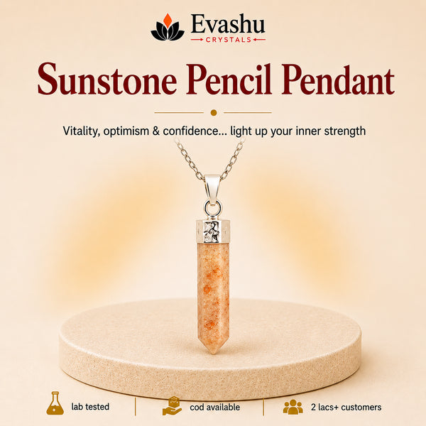 Authentic natural Sunstone Pencil Pendant for Positive Energy and Daily Confidence, shown as the main Evashu product view