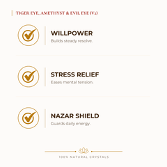 Tiger Eye, Amethyst & Evil Eye Bracelet benefits for nazar protection and negative-energy shielding, explained in an Evashu natural-crystal guide – tiger eye