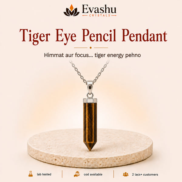 Authentic natural Tiger Eye Pencil Pendant for Courage Boost and Clear Focus, shown as the main Evashu product view