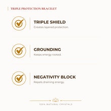 Load image into Gallery viewer, Triple Protection Bracelet benefits for nazar protection and negative-energy shielding, explained in an Evashu natural-crystal guide
