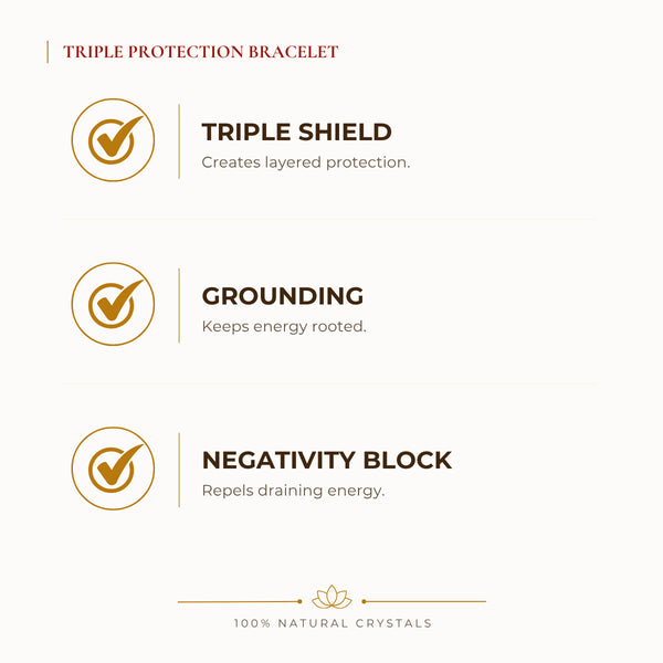 Triple Protection Bracelet benefits for nazar protection and negative-energy shielding, explained in an Evashu natural-crystal guide