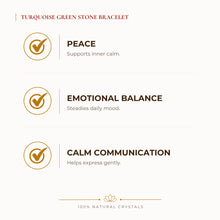 Load image into Gallery viewer, Turquoise Green Bracelet benefits for calm mind and stress relief, explained in an Evashu natural-crystal guide
