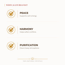 Load image into Gallery viewer, White Agate Bracelet benefits for calm mind and stress relief, explained in an Evashu natural-crystal guide
