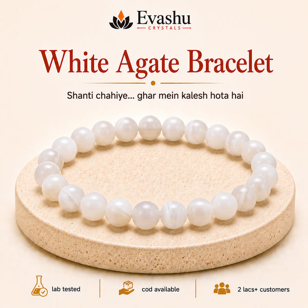 Authentic natural White Agate Bracelet for Peace and Harmony, shown as the main Evashu product view