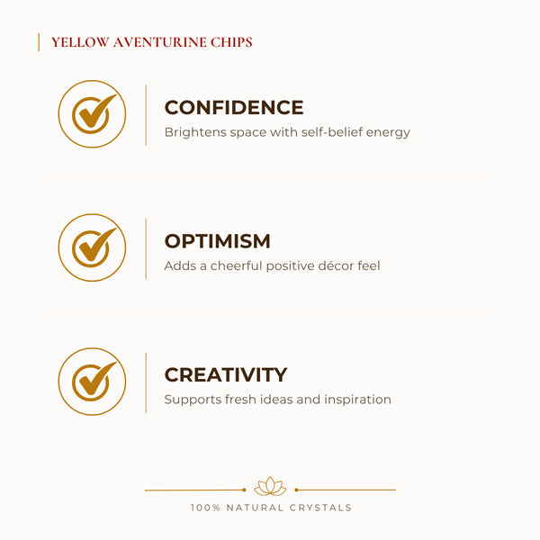 Yellow Aventurine Chips benefits for confidence and inner strength, explained in an Evashu natural-crystal guide