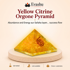 Authentic natural Citrine Orgone Pyramid for Manifestation Focus and Prosperity Energy, shown as the main Evashu product view