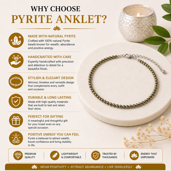 Pyrite Anklet (Pack of 2) – Natural Crystal Anklet for Confidence, Focus & Daily Wear | Minimal Jewellery for Women