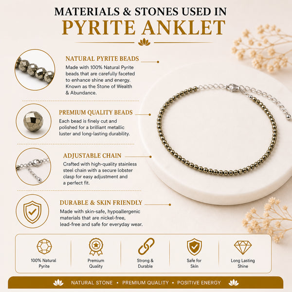 Pyrite Anklet (Pack of 2) – Natural Crystal Anklet for Confidence, Focus & Daily Wear | Minimal Jewellery for Women
