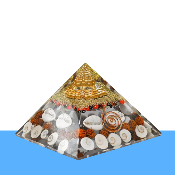 Original Gomti Chakra Orgone Pyramid - Reiki Healing, Vastu Protection & Decorative Showpiece - Close Up Detail Texture | Natural Seven Chakra Crystal Crystal Product for Evil Eye Protection & Negative Energy Shield