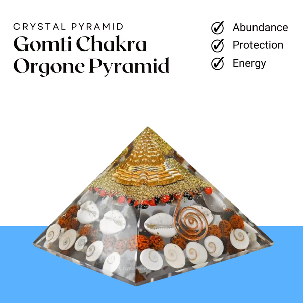 Original Gomti Chakra Orgone Pyramid - Reiki Healing, Vastu Protection & Decorative Showpiece - Front View | Natural Seven Chakra Crystal Crystal Product for Evil Eye Protection & Negative Energy Shield