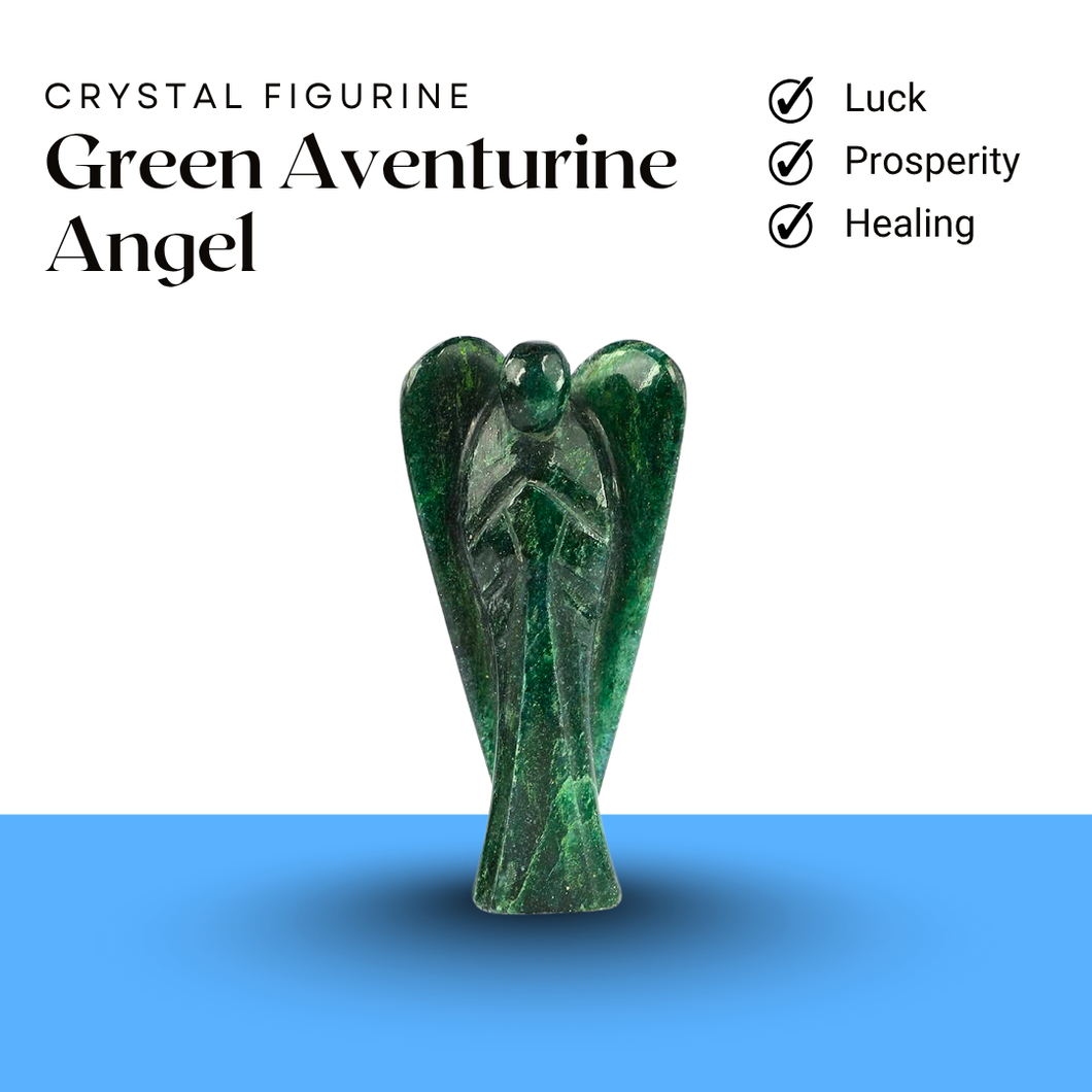 Green Aventurine Angel figurine with smooth carved finish symbolizing luck, prosperity and healing.