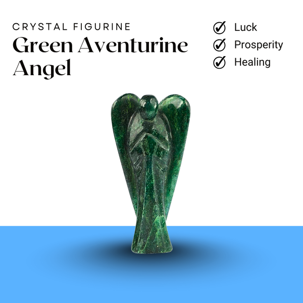 Green Aventurine Angel figurine with smooth carved finish symbolizing luck, prosperity and healing.