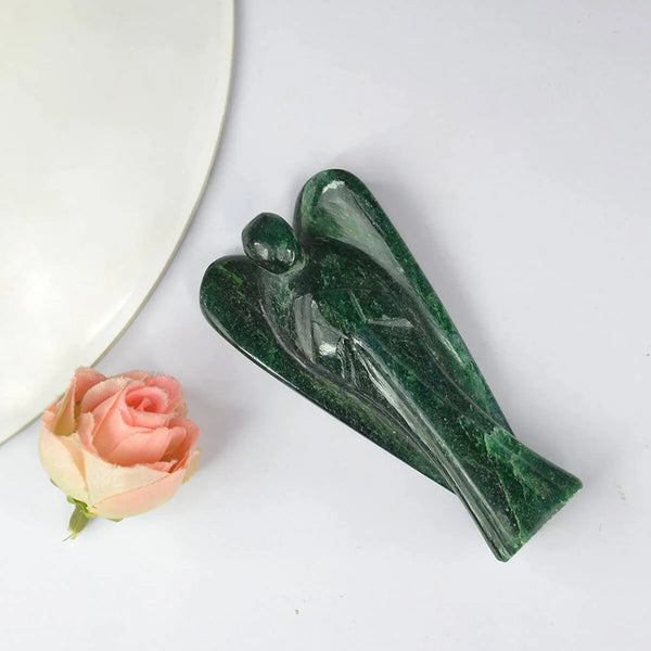 Green Aventurine Angel – Symbol of Luck, Healing, and Prosperity – Bringer of Growth and Positive Energy - Side View | Natural Green Aventurine, Seven Chakra Crystal Ring for Wealth & Abundance