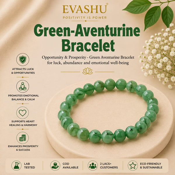 Green Aventurine Bracelet – Natural Beaded Bracelet for Health, Balance & Everyday Wear | Unisex Crystal Jewellery - Front View | Natural Green Aventurine, Seven Chakra Crystal Bracelet for Wealth & Abundance