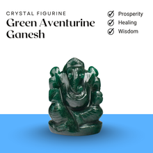 Load image into Gallery viewer, Green Aventurine Ganesh crystal figurine representing prosperity, healing, and wisdom, detailed carved design
