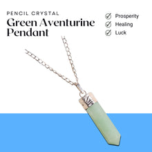 Load image into Gallery viewer, Green Aventurine Pendant – Healing Pencil Necklace for Prosperity, Luck &amp; Positive Energy - Front View | Natural Green Aventurine, Seven Chakra Crystal Pendant for Wealth &amp; Abundance
