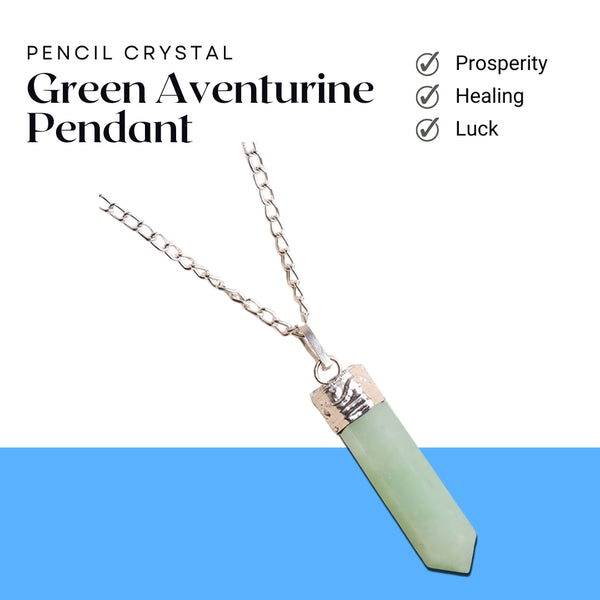 Green Aventurine Pendant – Healing Pencil Necklace for Prosperity, Luck & Positive Energy - Front View | Natural Green Aventurine, Seven Chakra Crystal Pendant for Wealth & Abundance