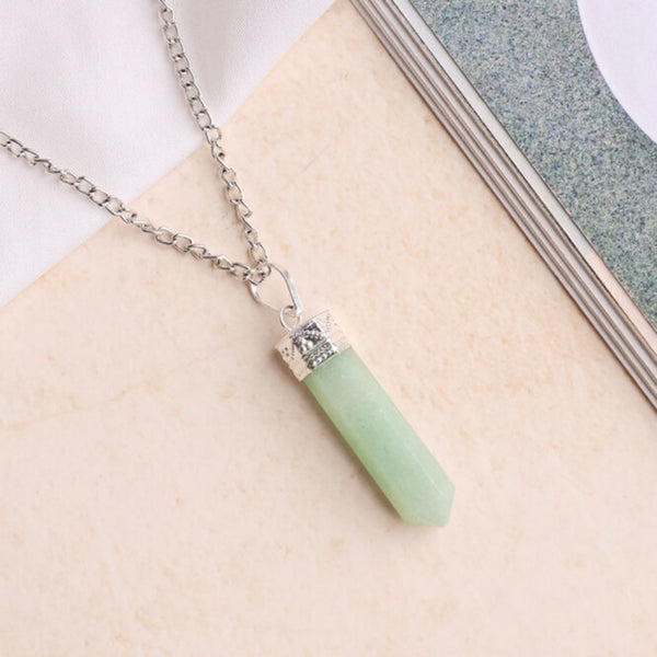 Green Aventurine Pendant – Healing Pencil Necklace for Prosperity, Luck & Positive Energy - Lifestyle View | Natural Green Aventurine, Seven Chakra Crystal Pendant for Wealth & Abundance
