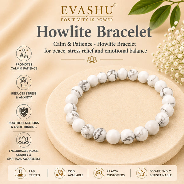 Howlite Bracelet – Natural Stone Bracelet for Calm Focus, Emotional Wellness & Everyday Wear | Unisex Crystal Jewellery - Front View | Natural Seven Chakra Crystal Bracelet for Calmness & Stress Relief