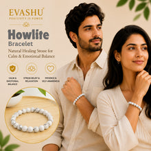 Load image into Gallery viewer, Howlite Bracelet – Natural Stone Bracelet for Calm Focus, Emotional Wellness &amp; Everyday Wear | Unisex Crystal Jewellery - On Hand View | Natural Seven Chakra Crystal Bracelet for Calmness &amp; Stress Relief
