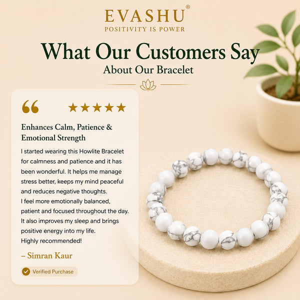 Howlite Bracelet – Natural Stone Bracelet for Calm Focus, Emotional Wellness & Everyday Wear | Unisex Crystal Jewellery - Scale Reference | Natural Seven Chakra Crystal Bracelet for Calmness & Stress Relief