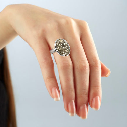 Natural Adjustable Pyrite Ring - Charged by Reiki for Wealth, Abundance, and Success - Suitable for Women & Men