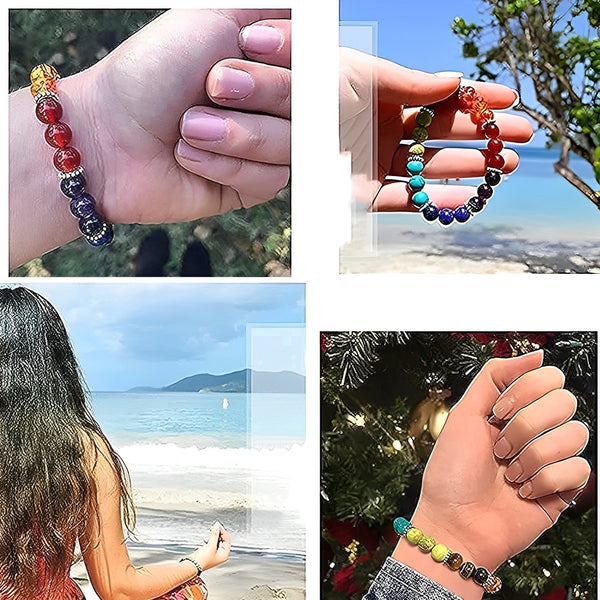 Studio shot of 7 chakra bracelet on a clean background, perfect for e-commerce listings.