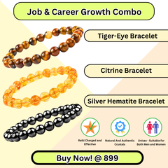 Pack of 3 Job & Career Growth crystal bracelets—Tiger Eye, Citrine, Silver Hematite—boosting success, focus and confidence.